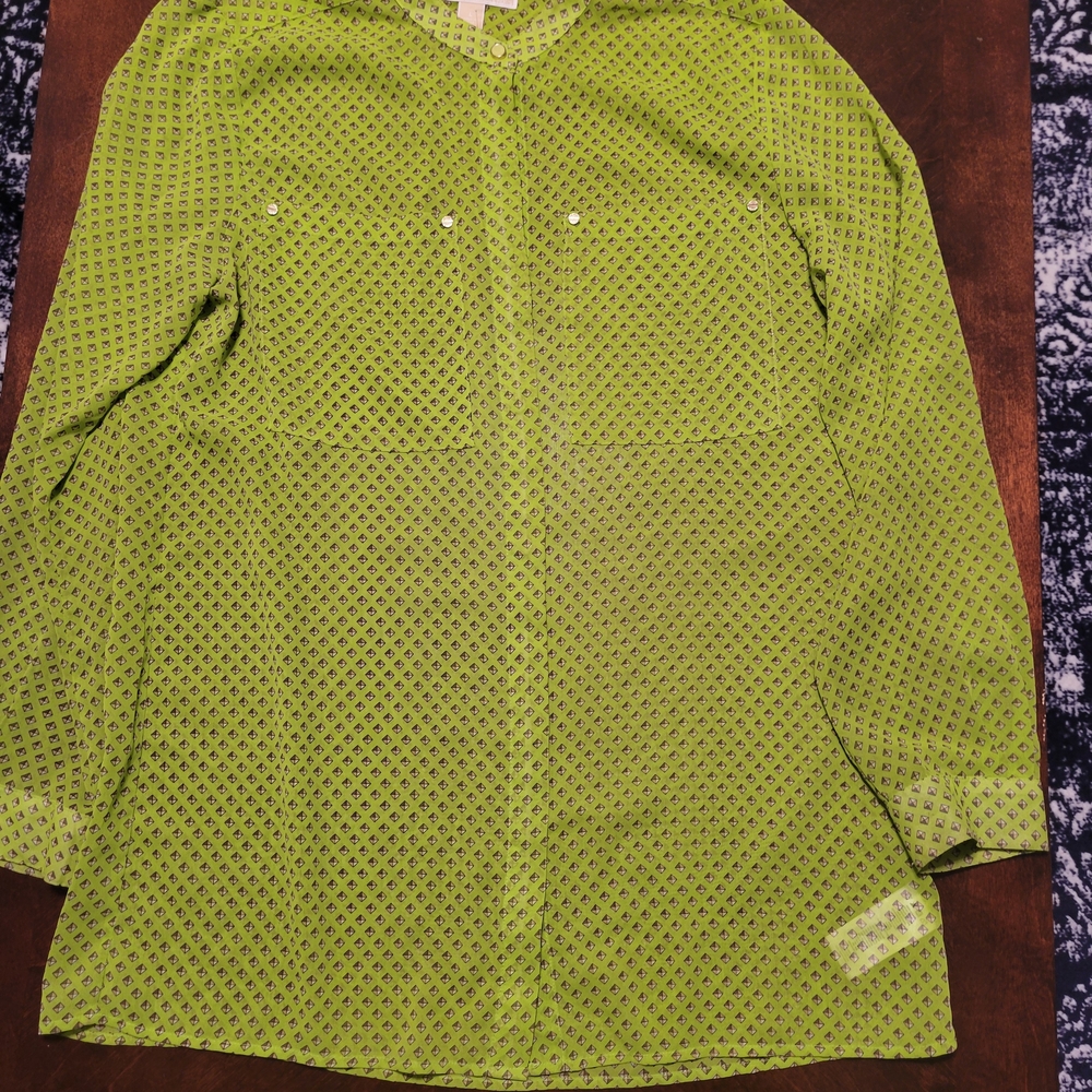 MICHAEL Michael Kors Diamond Feometic Design Green Blouse, Size Large